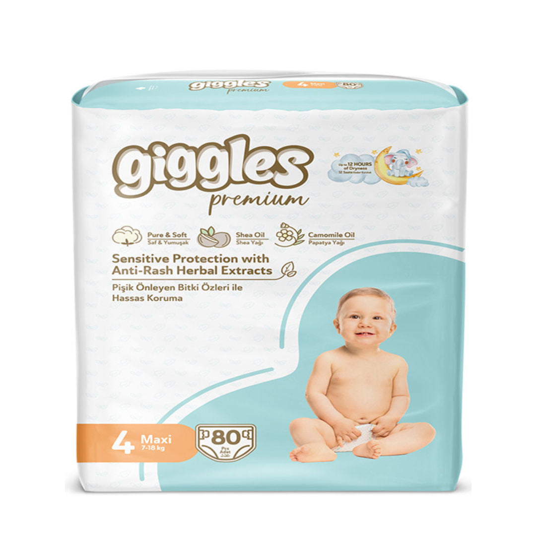 Giggles Premium Maxi Diapers, Size 4 , 7 to 18kg, Pack of 80