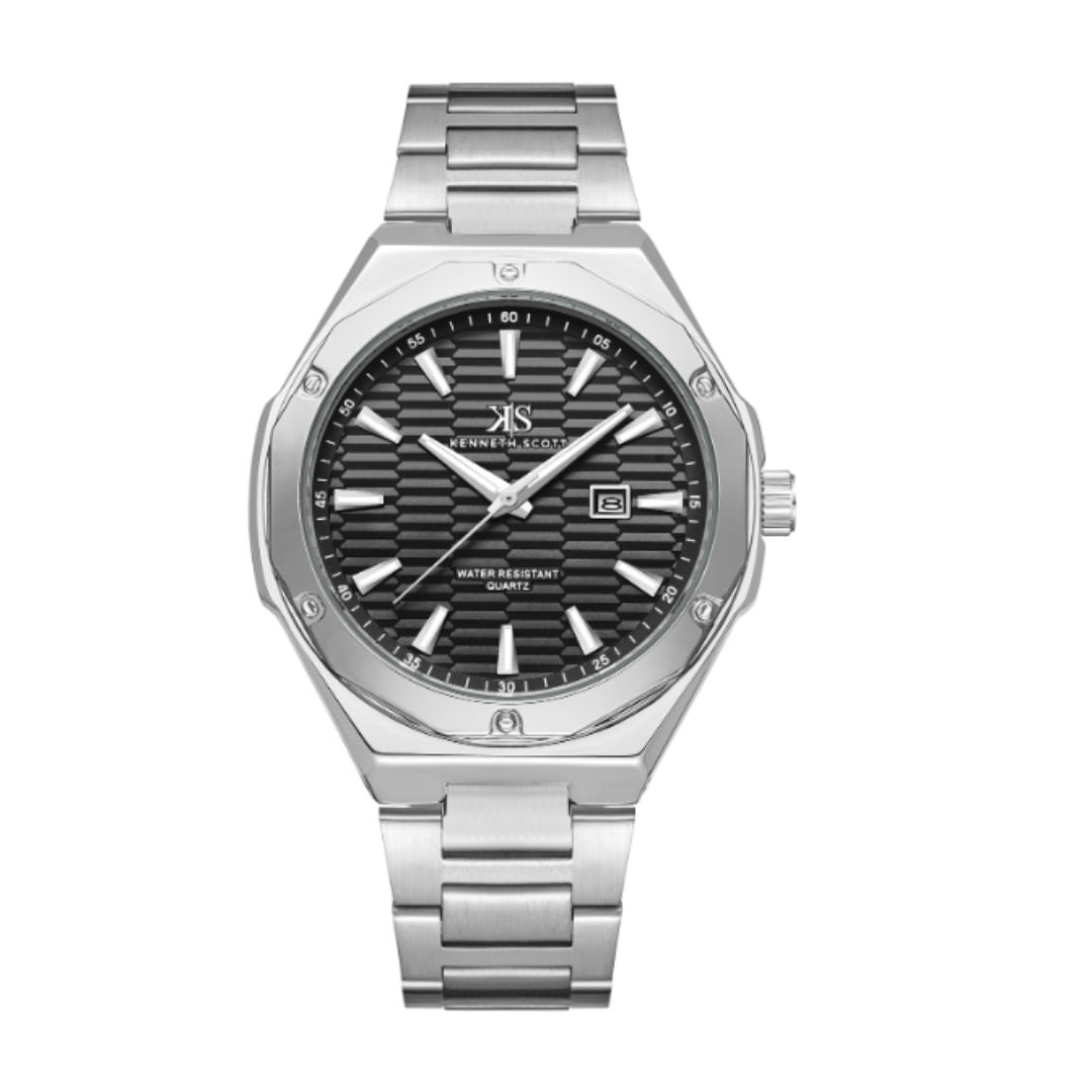 Kenneth Scott Men’s Quartz Analog Watch with Stainless Steel Bracelet, K23026 Series