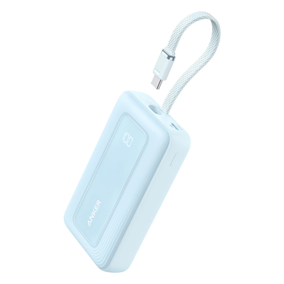 Anker 10,000mAh 30W Power Bank with Built-In USB-C Cable, Fast Charging, Compact Blue