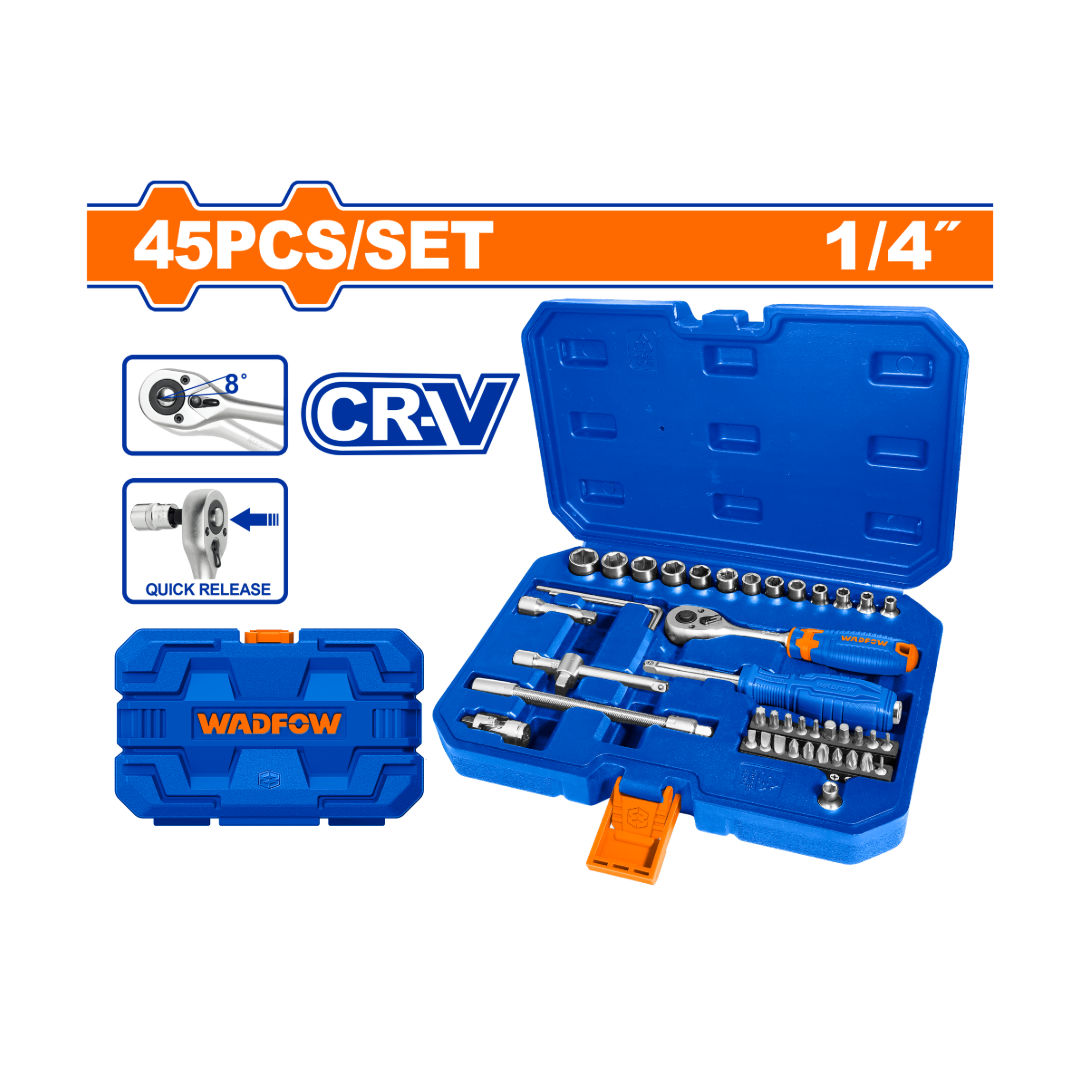 WADFOW 45 Pieces, 1/4" Socket & Bit Set
