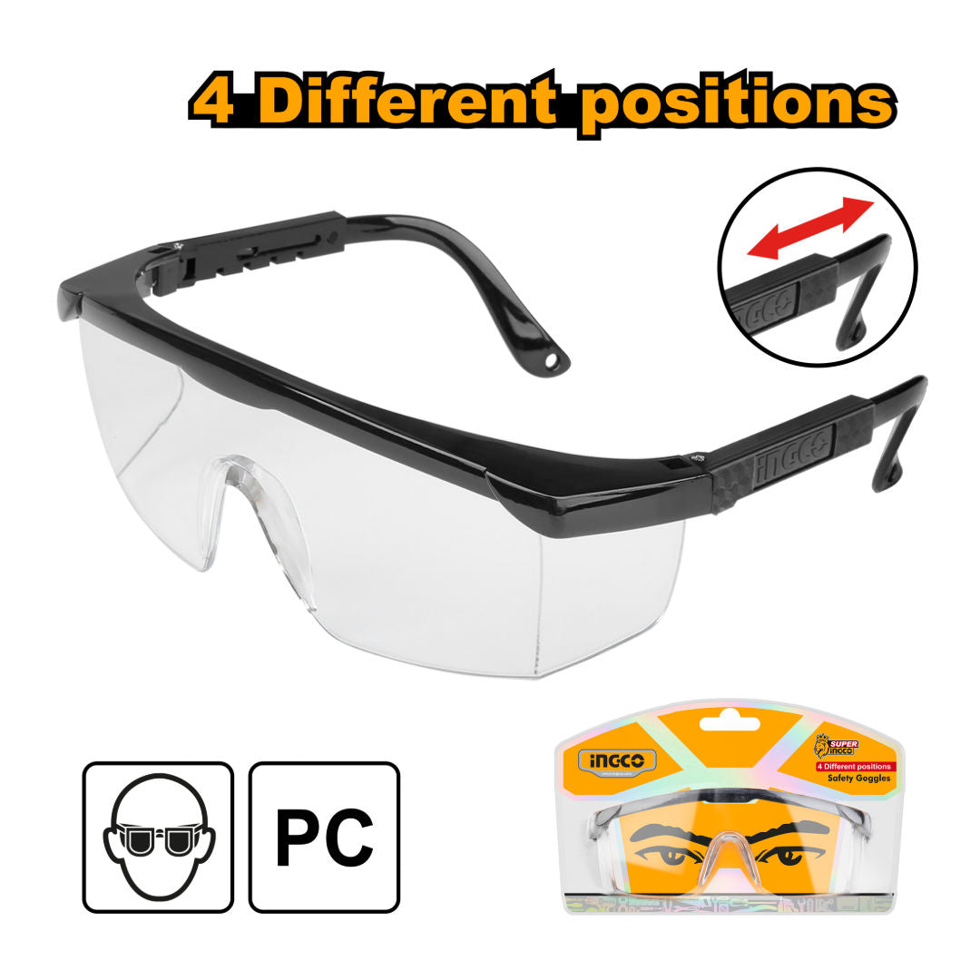 INGCO HSG04 Safety Goggles with Adjustable Temples and Flank Protection