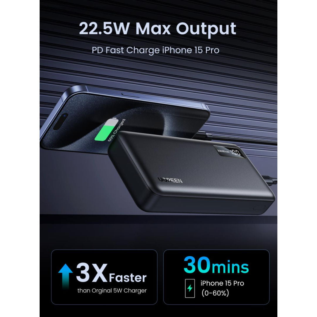 UGREEN PB312 20000mAh 20W Fast Charging Power Bank with USB-C and Dual USB-A Ports
