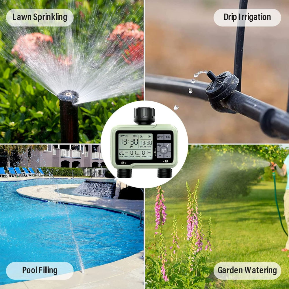 Digital Watering Timer, Battery-operated Programmable Garden Irrigation Timer with 3/4" Inlets Outlets for Garden Hose and Lawns