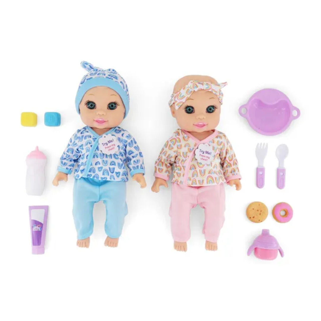 Baby Maziuna Little Darlings Feed & Giggle Twins Interactive Baby Dolls Playset, 30.48cm, 24 Months+