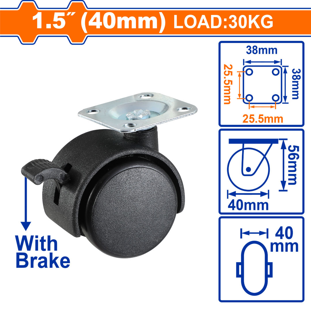 WADFOW Nylon Caster Wheels, Heavy-Duty PA Material, Multiple Mounting Options, With / Without Brake