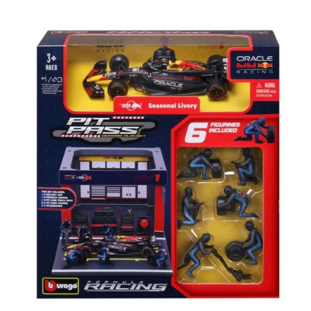 Bburago Formula One Racing, Oracle Red Bull, Racing Seasonal Livery Pit Pass Diorama Playset, 1:43