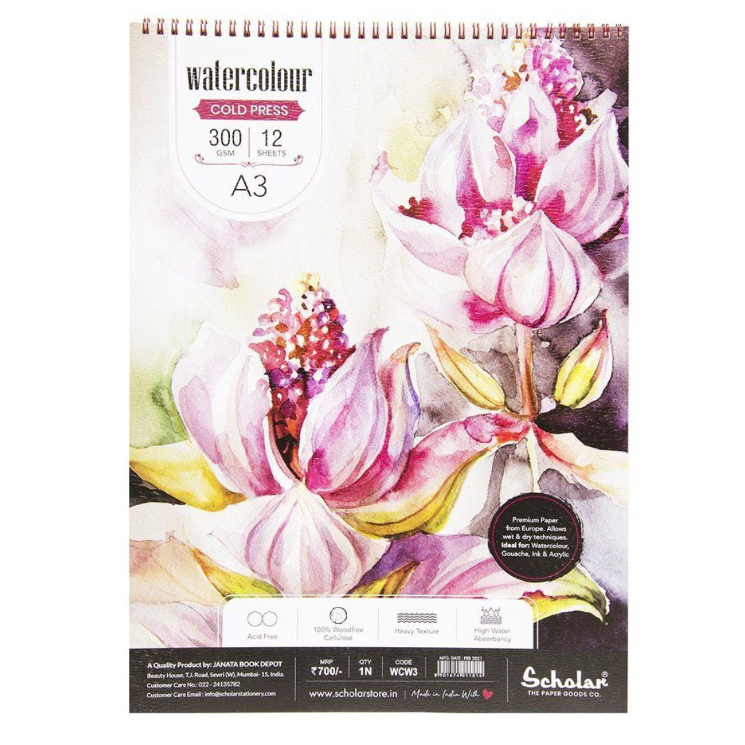Scholar A3 Watercolour Pad, 300gsm, 12 Sheets