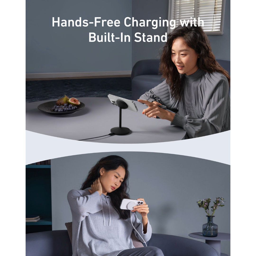 Anker MagGo Qi2 Wireless Charger Stand, 15W Magnetic Fast Charging, 360° Adjustable Stand for iPhone & AirPods