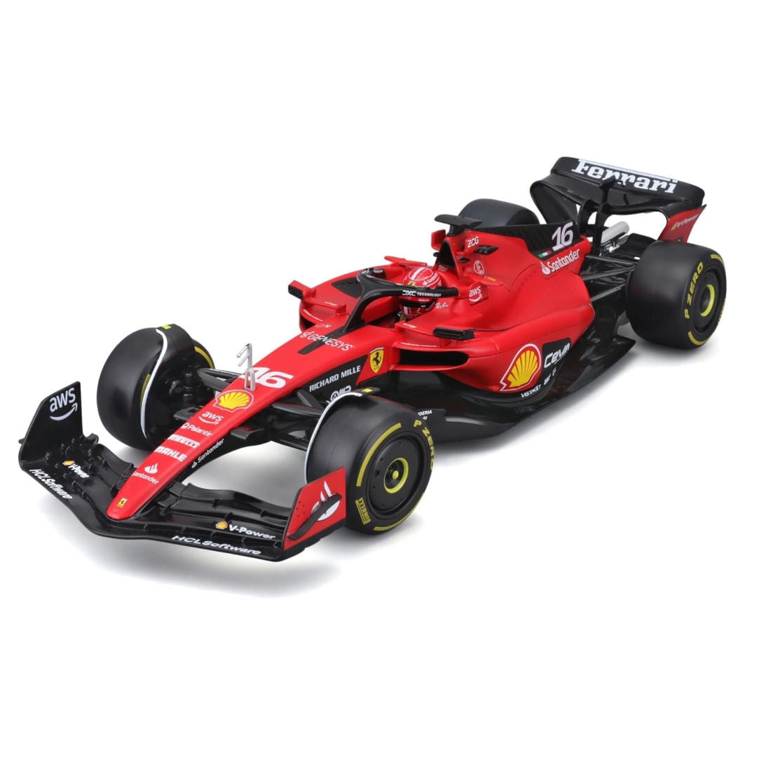 Bburago Formula 1, Racing Ferrari SF-23 #16, Charles Leclerc Die-Cast Car, Red, 1:18