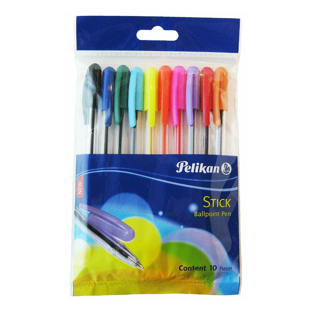 Pelikan Stick Ballpoint Pen Set, 10 pieces, Assorted Colors, 405470