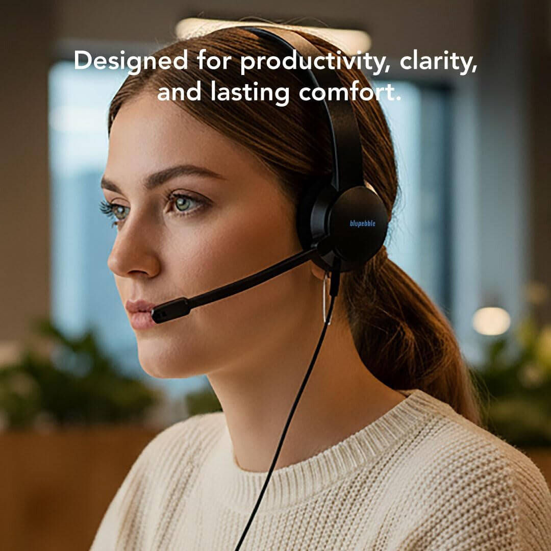 Blupebble Pulse S100 USB Wired Headset, Dual USB-C & USB-A Connectivity, Sound Control, Black