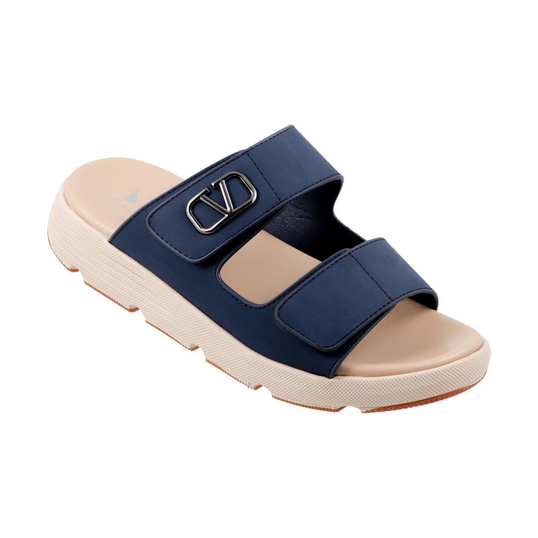 AL FANOOS Men's Medicated Sandals with Microfiber Upper, PU Foam Insole & EVA-TPR Sole, Navy Blue, AFNMN0710123NVY