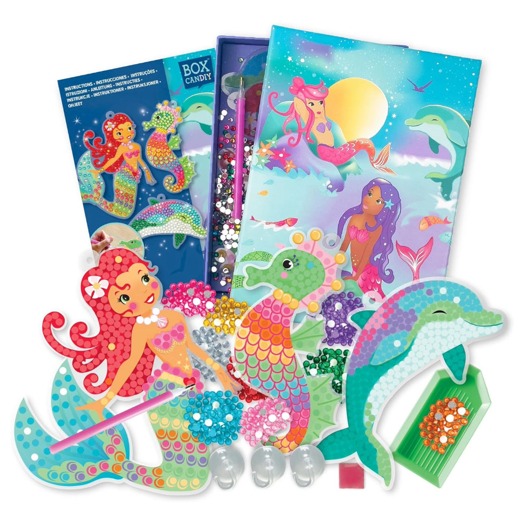 Box CanDIY Sea Life Sparkling Light Catchers Diamond Painting Craft Set (3 Pieces, 700+gems), 6+ years