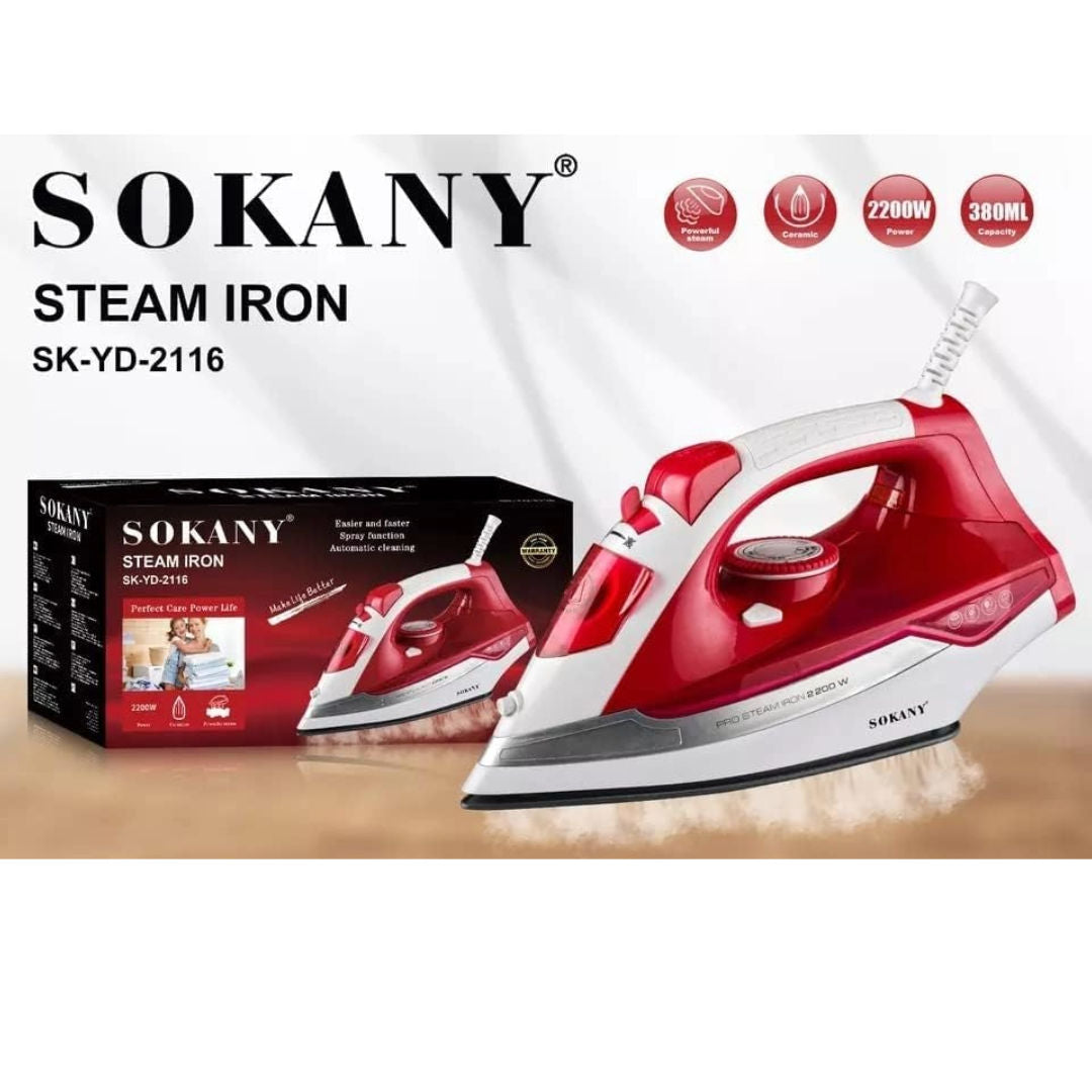Sokany 2200W Steam Iron Powerful Dry & Steam Iron with Adjustable Temperature, Model SK-YD-2116, P24-343