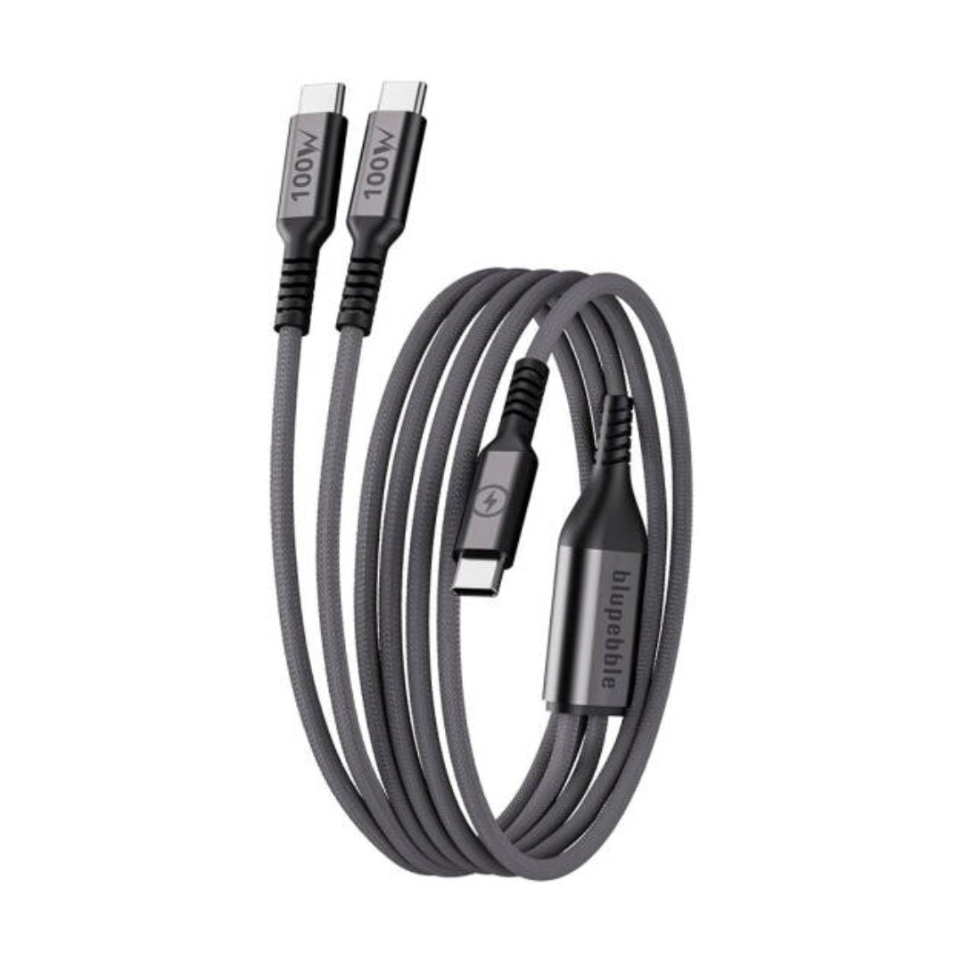 Blupebble PowerFlow 3-in-1 PD 100W USB-C to USB-C Fast Charging Cable 1.2M, Gray