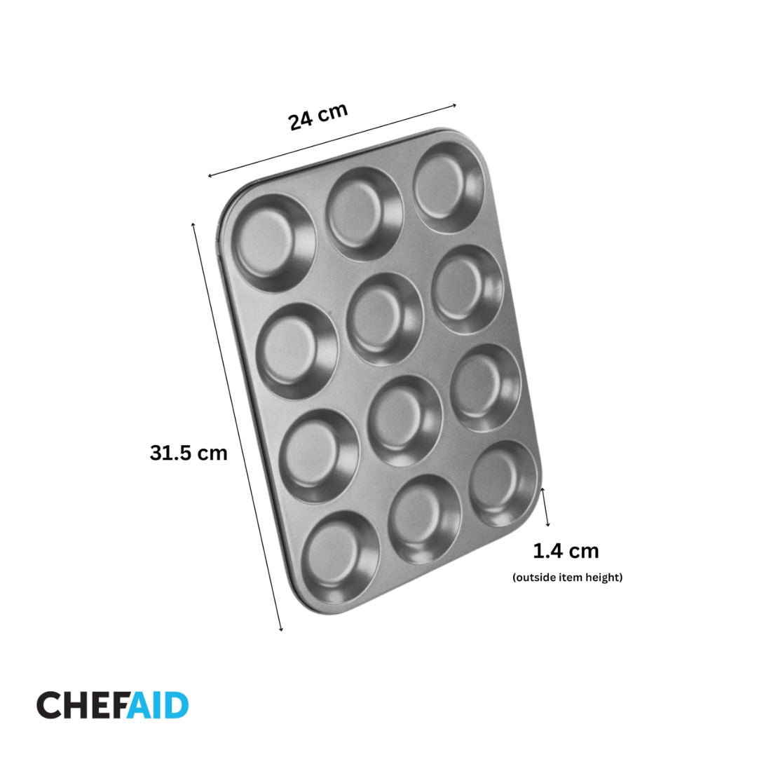 CHEFAID 12 Cup Shallow Bun Tin, Model 10E10285