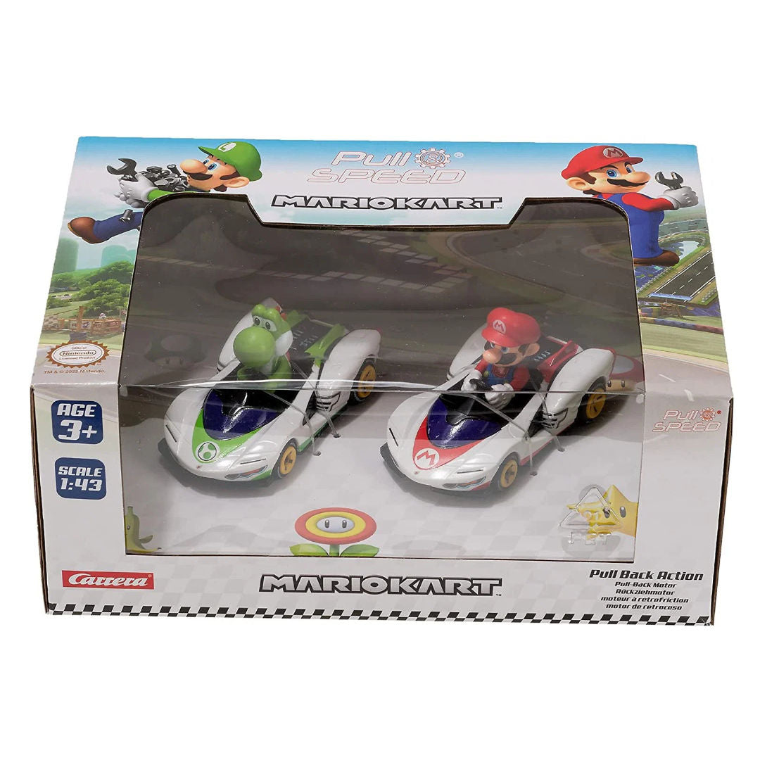 Carrera Mario Kart P-Wing Mario & Yoshi Pull-back Karts 1:43, 2 Pack, 3+ years