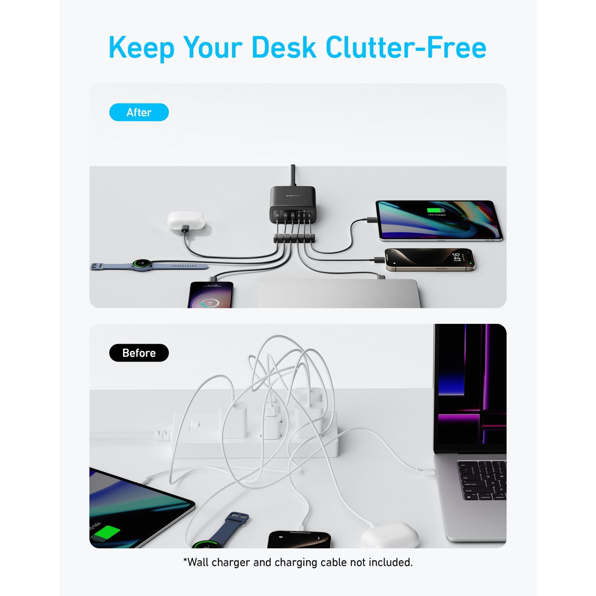 Anker 112W 6-Port GaN Charging Station, 3 USB-C + 3 USB-A Multi-Device Fast Charger