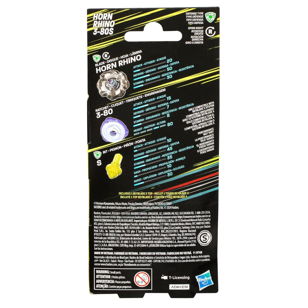 Beyblade X Horn Rhino 3-80S Spinning Top Booster Pack, 8+ years