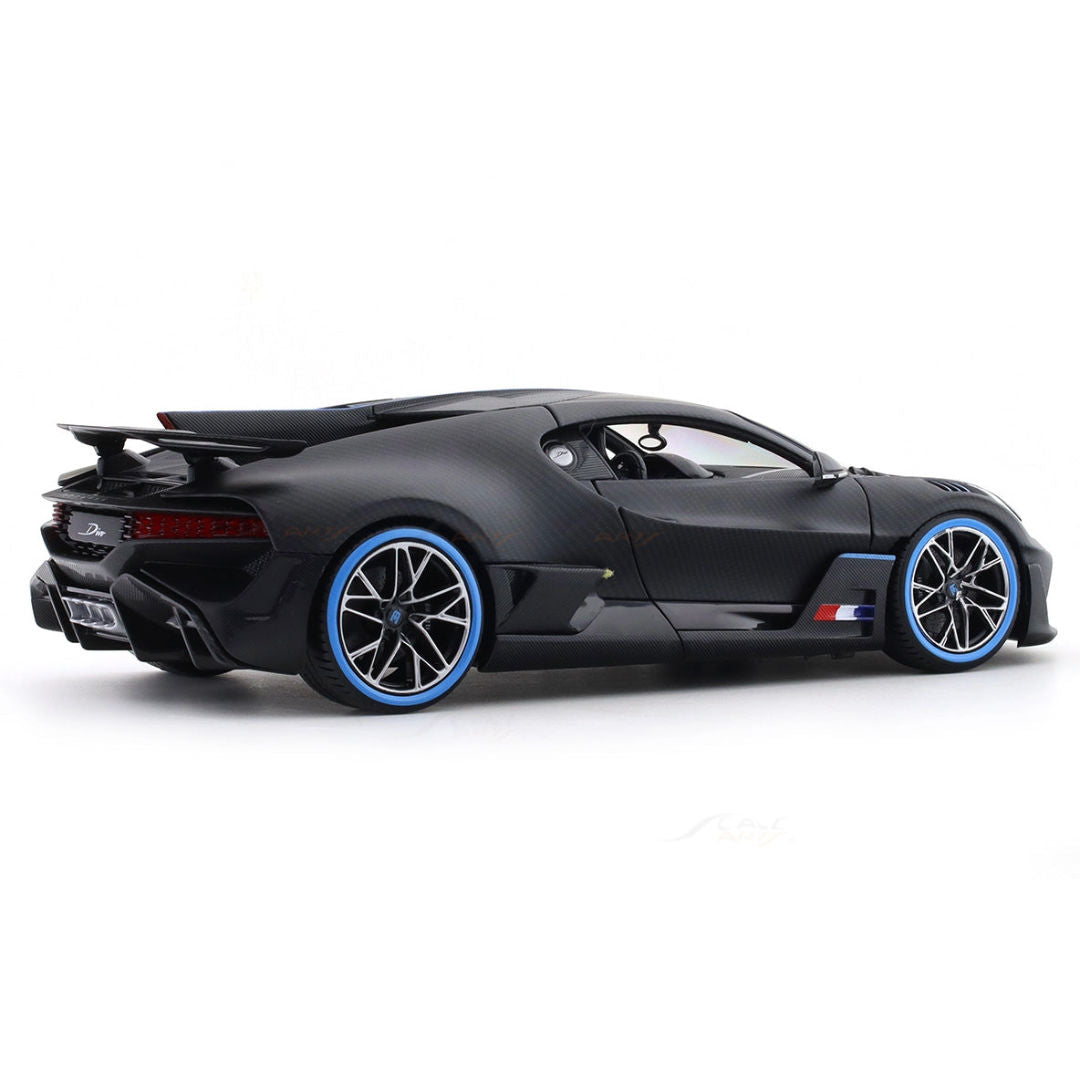 Bburago Bugatti Divo 50th Anniversary, Carbon Fiber, 1:18, Die-Cast Car, Black/Blue