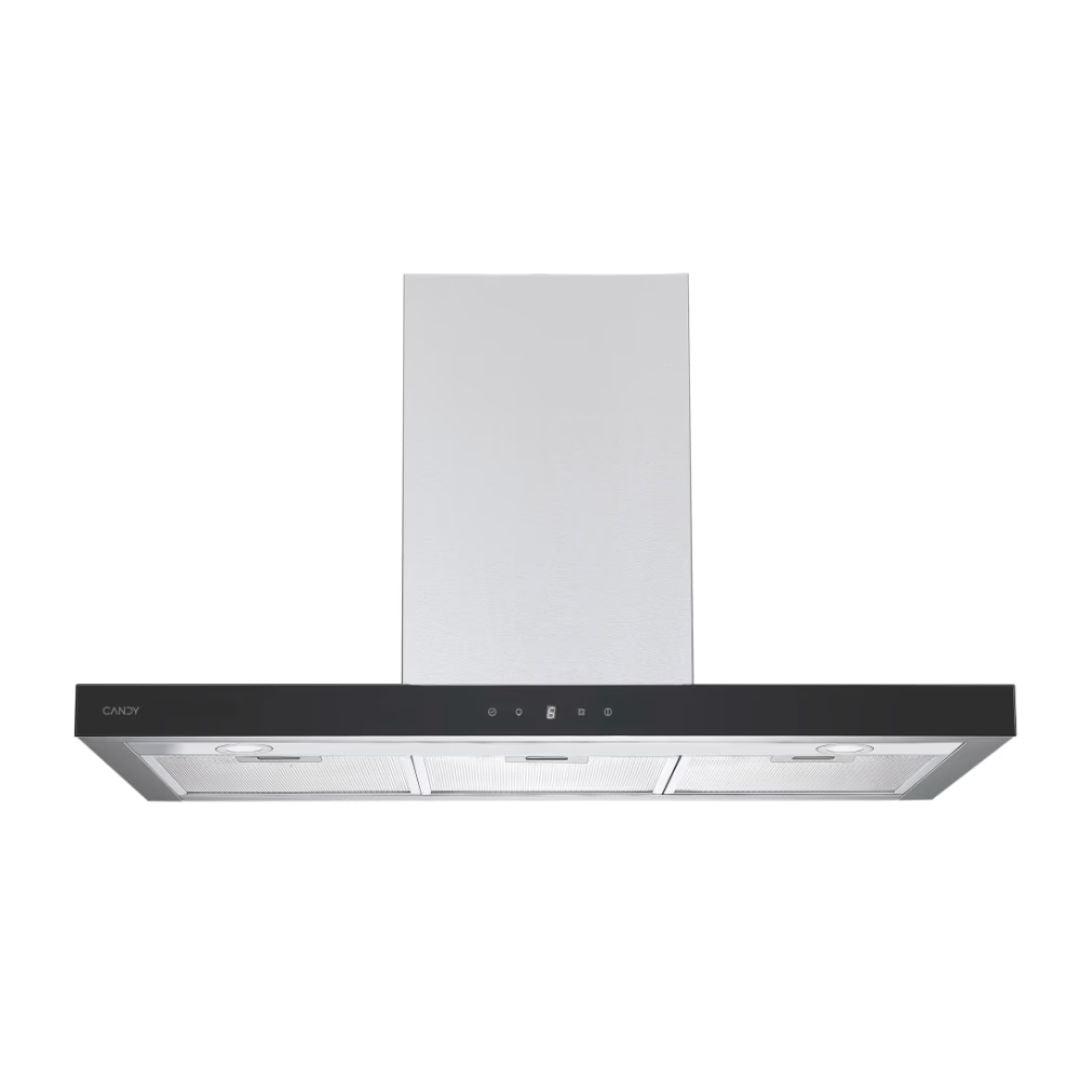 Candy CTS9CX Decorative Wall-Mounted Hood 90cm, 978 m3h, Touch Control, Inox with Black Glass