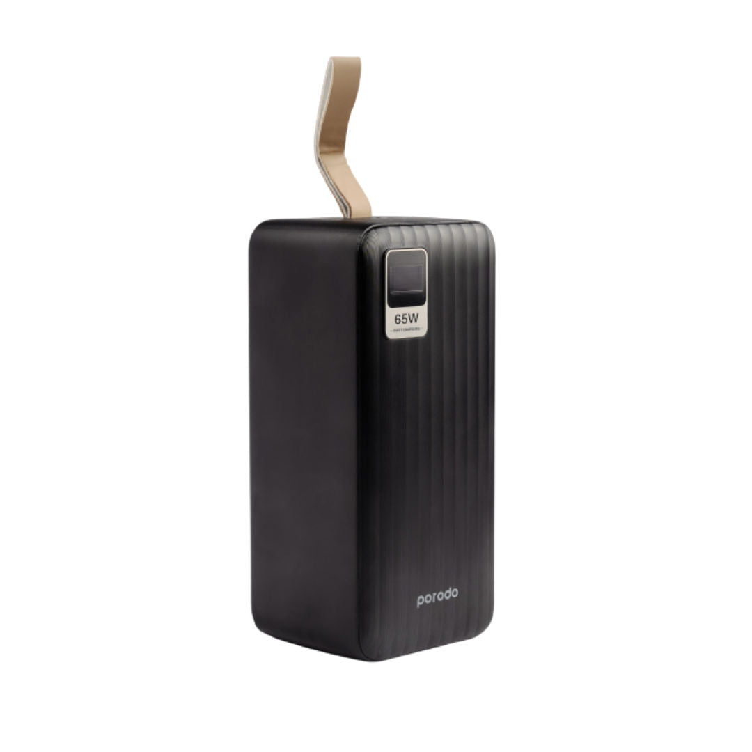 Porodo Compact Power Bank 50000mAh PD 65W, Dual USB-C Fast Charging, LED Display, Black