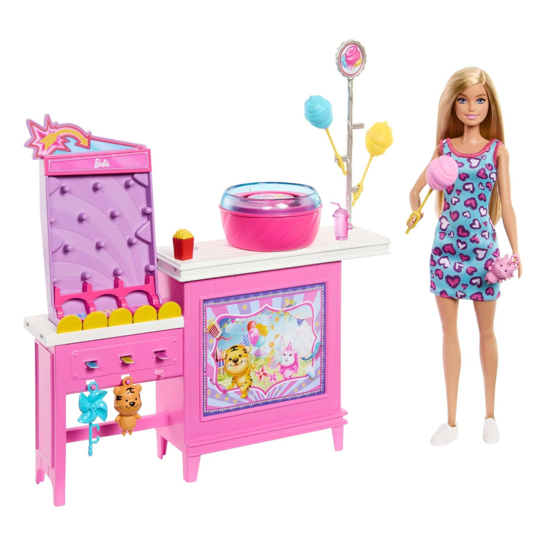 Barbie Mysteries, Beach Detectives Malibu Doll & Cotton Candy Game Booth Playset, 20+ Accessories with Prizes