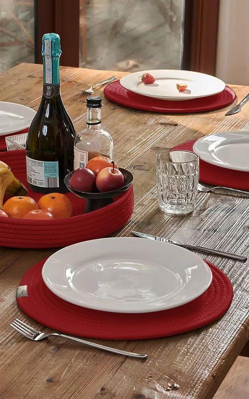 Set of 4 Woven Cotton Rope Round Placemats for Plates