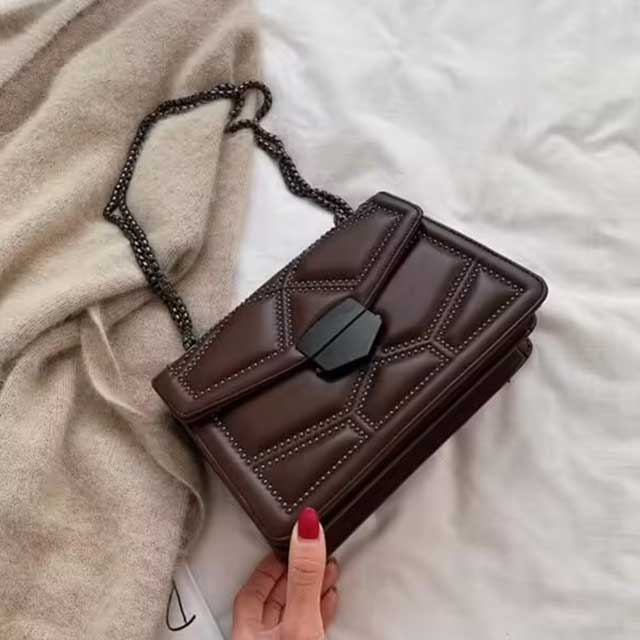 Women's PU Leather Rivet Chain Shoulder Bag – Stylish and Durable Designer Handbag