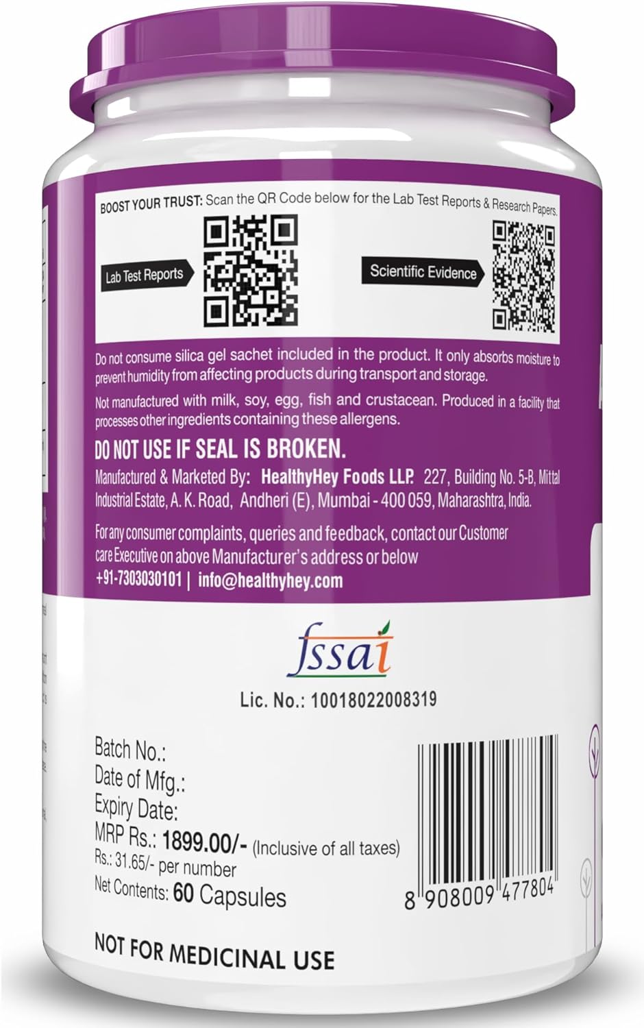 HealthyHey Alpha Lipoic Acid - ALA- Pack of 60 Veg. Capsules - Gluten Free & Non-GMO, 133 grams