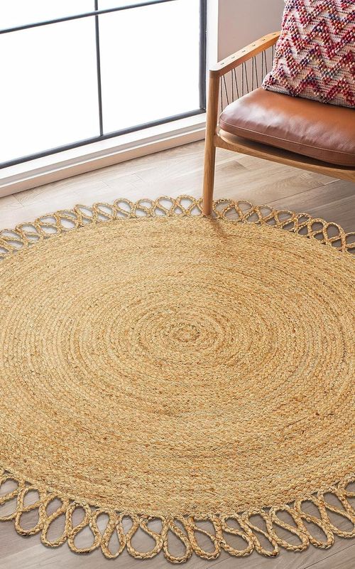 Natural Round Jute Rug with Loop Fringe | Handmade Eco-Friendly Area Rug