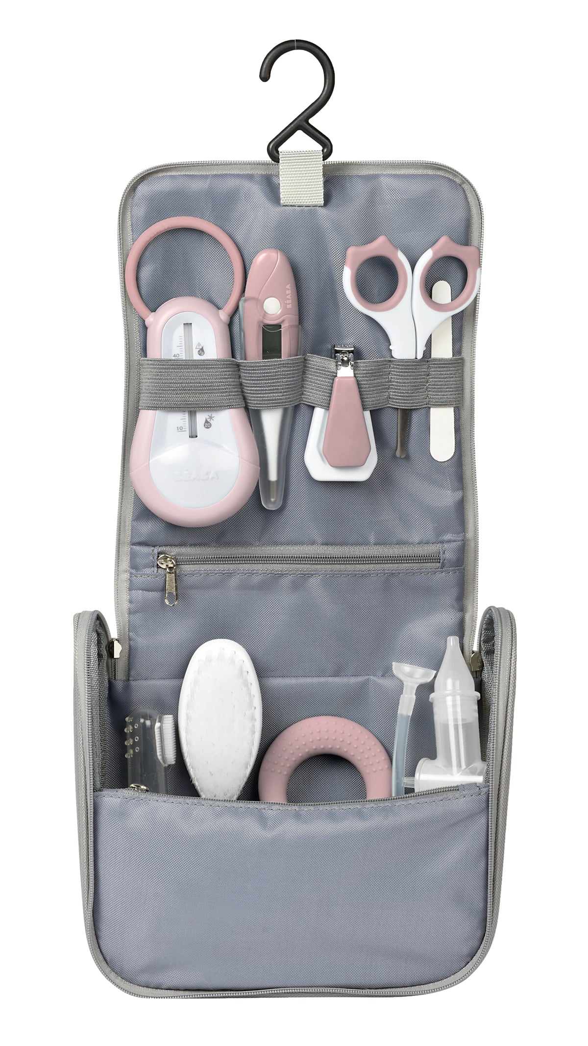 Beaba-Hanging Toiletry Pouch with 9 Accessories-Old Pink