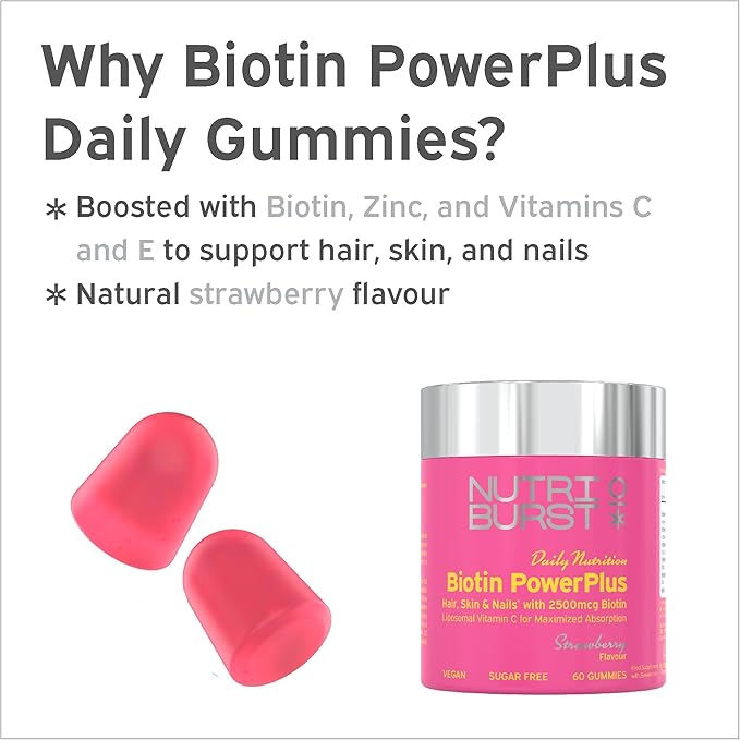 NutriBurst Biotin PowerPlus Strawberry Flavor (60 Gummies)