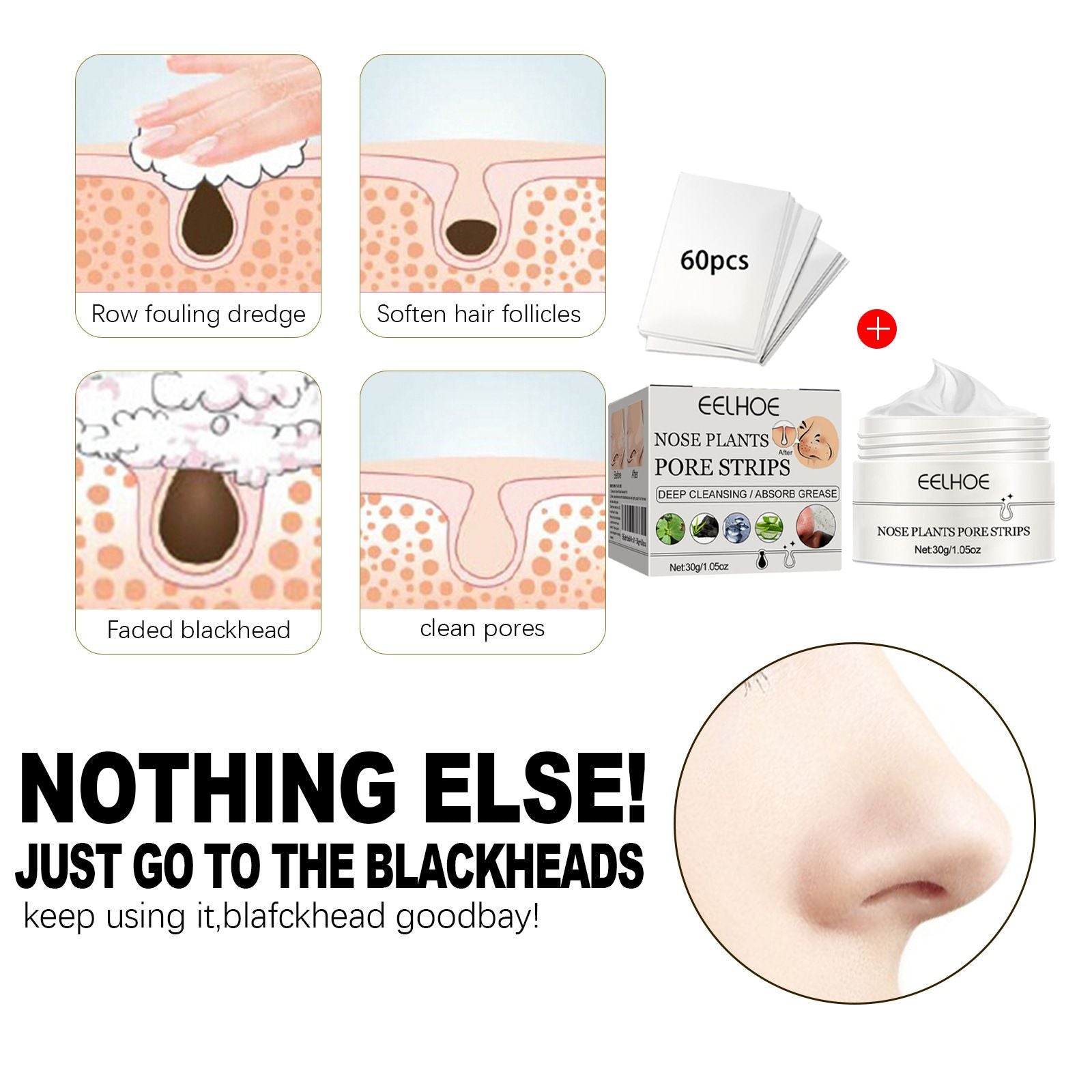 Blackhead Peel Off Nose Mask Kit with 60 Strips