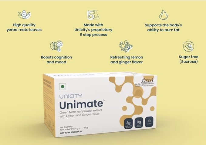 UNICITY Unimate Green Mate leaf powder extract with Lemon and Ginger Flavor 63g