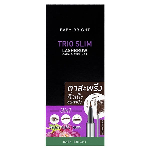 TRIO SLIM LASHBROW CARA & EYELINER 2G+0.5ML BABY BRIGHT (M) #02 DEEP BROWN