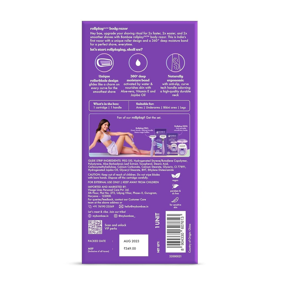 Bombae Rollplay Glow System Women's Razor (White and Purple)