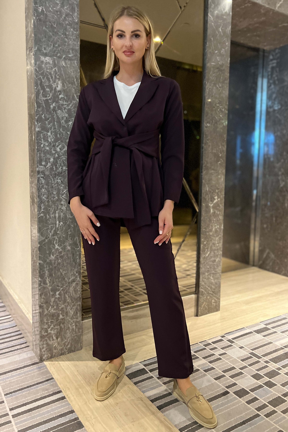 MOiSTREET Magenta  Barbie Crepe Fabric Blazer and Pants Set