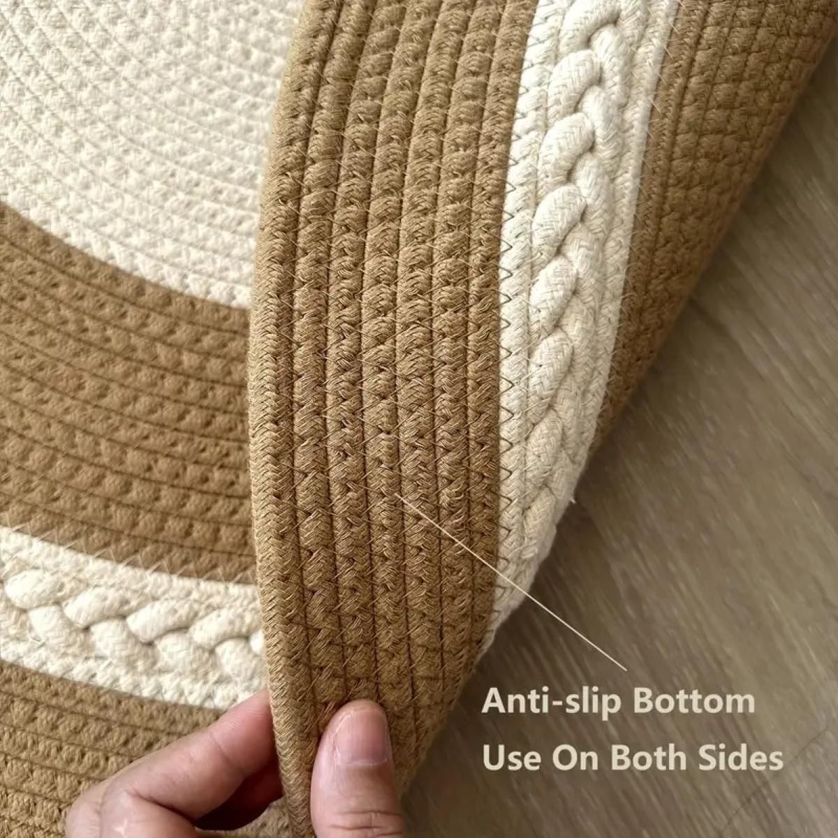 AIESY®  Semi-Circular Cotton Bath & Door Mat, Reversible Braided Design with Decorative Semi-Circle Pattern (Bohemian, 80X45 cm)