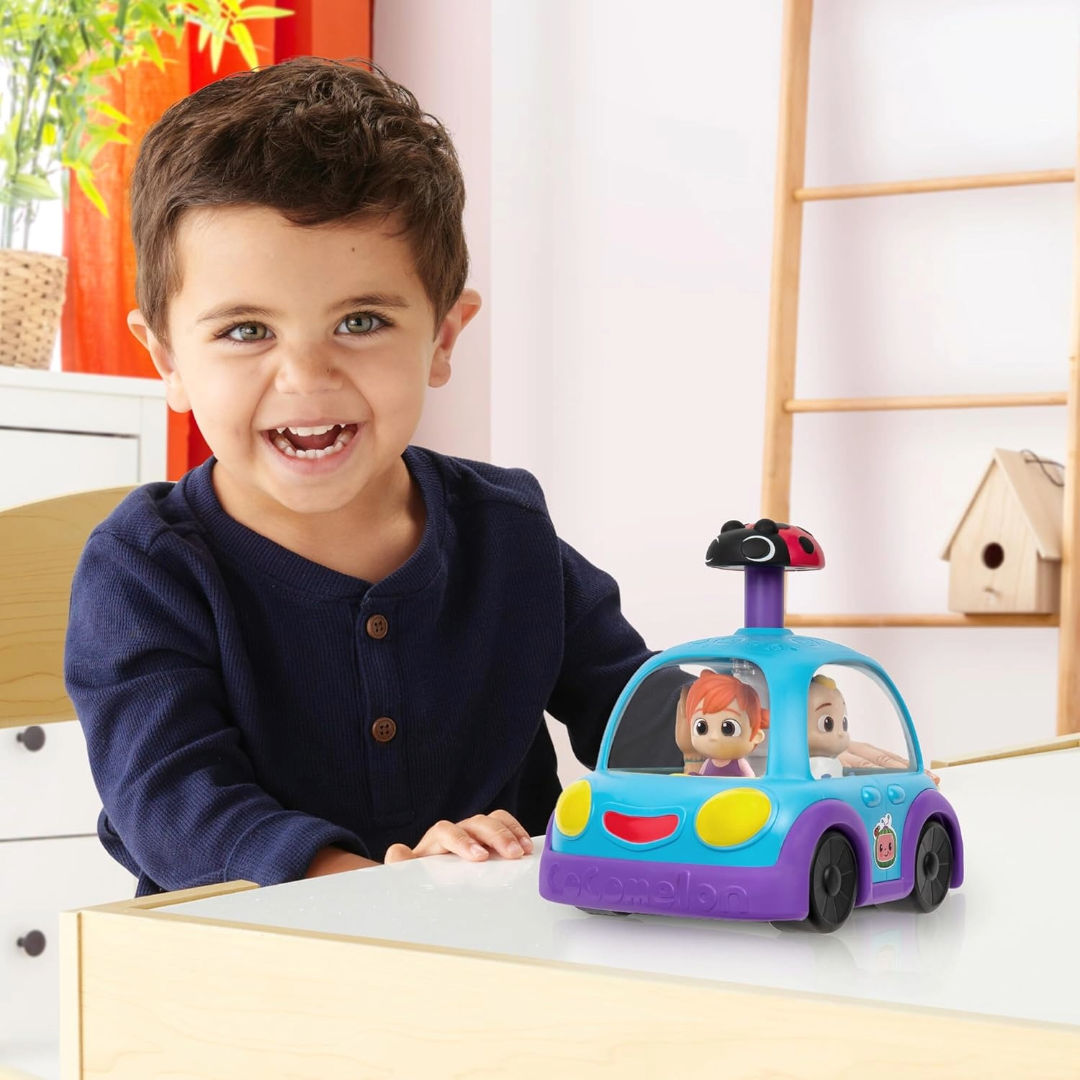 CoComelon Push 'N Sing Family Car, Interactive Musical Light Up Car, 17.78cm, Blue