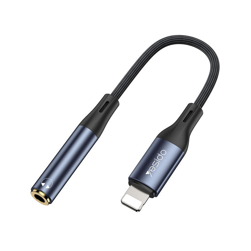 Yesido Lightning to 3.5mm Audio Adapter Cable, 15cm, Aluminum Alloy & Nylon, Black
