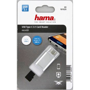 Hama 181020 USB 3.1 Type C OTG Card Reader, MicroSD - Silver