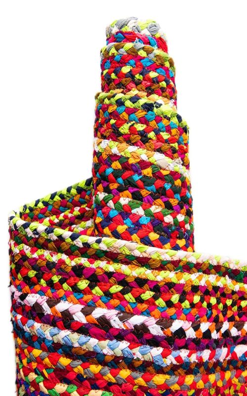 Handmade Multi-Color Oval Braided Cotton Rug - Vibrant Bohemian Style Area Rug
