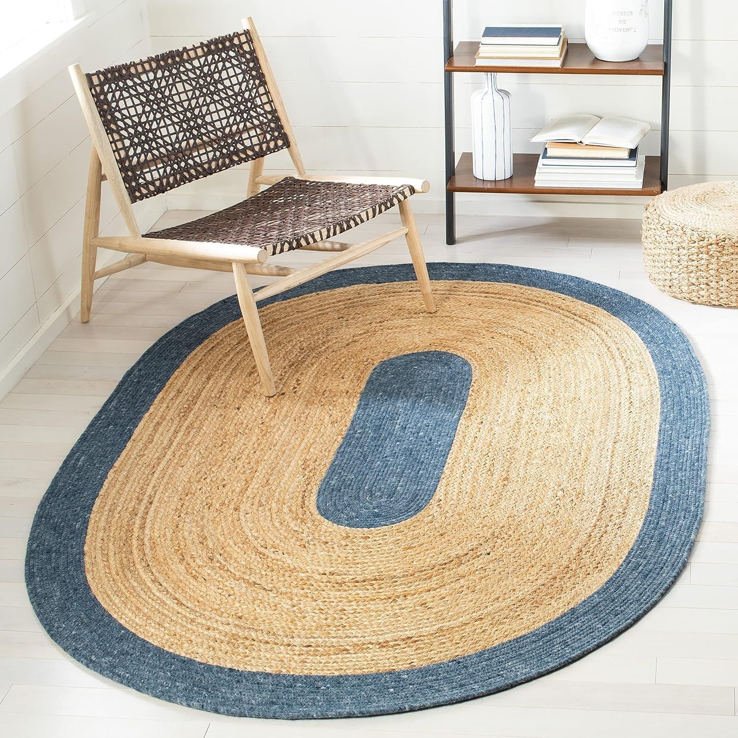Oval Jute Rug with Contrast Border | Handmade Natural Fiber Area Rug (Multi-Color Border Options)