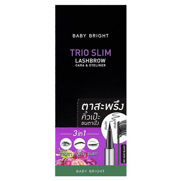 TRIO SLIM LASHBROW CARA & EYELINER 2G+0.5ML BABY BRIGHT (M) #01 MAXI BLACK