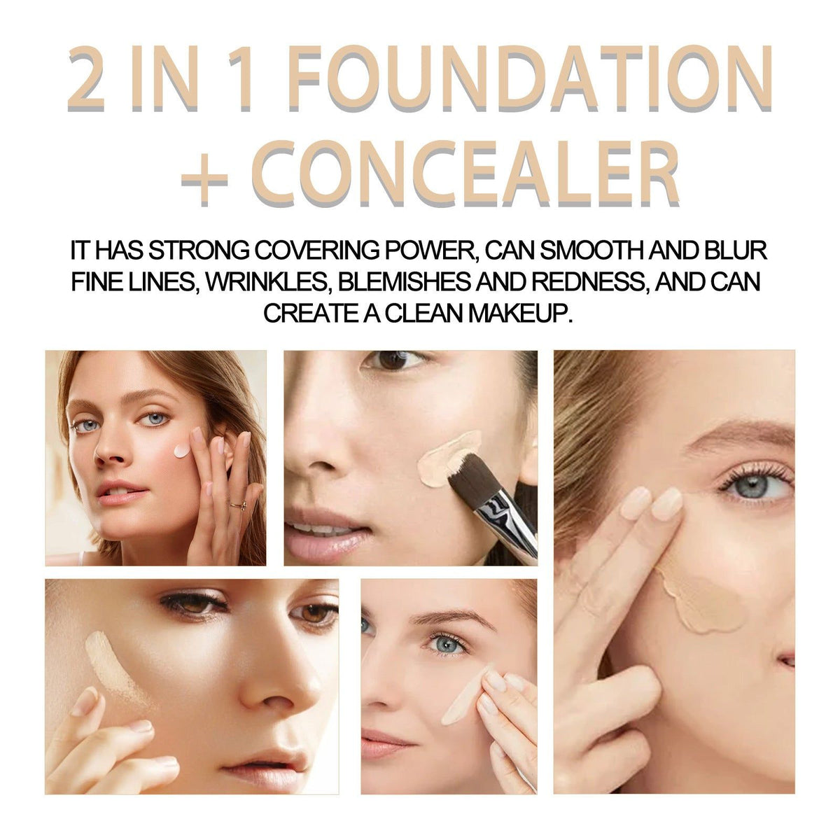 2 in 1 Foundation Concealer, Long Lasting Makeup, Blemish Cover, Natural Glow ,7ml