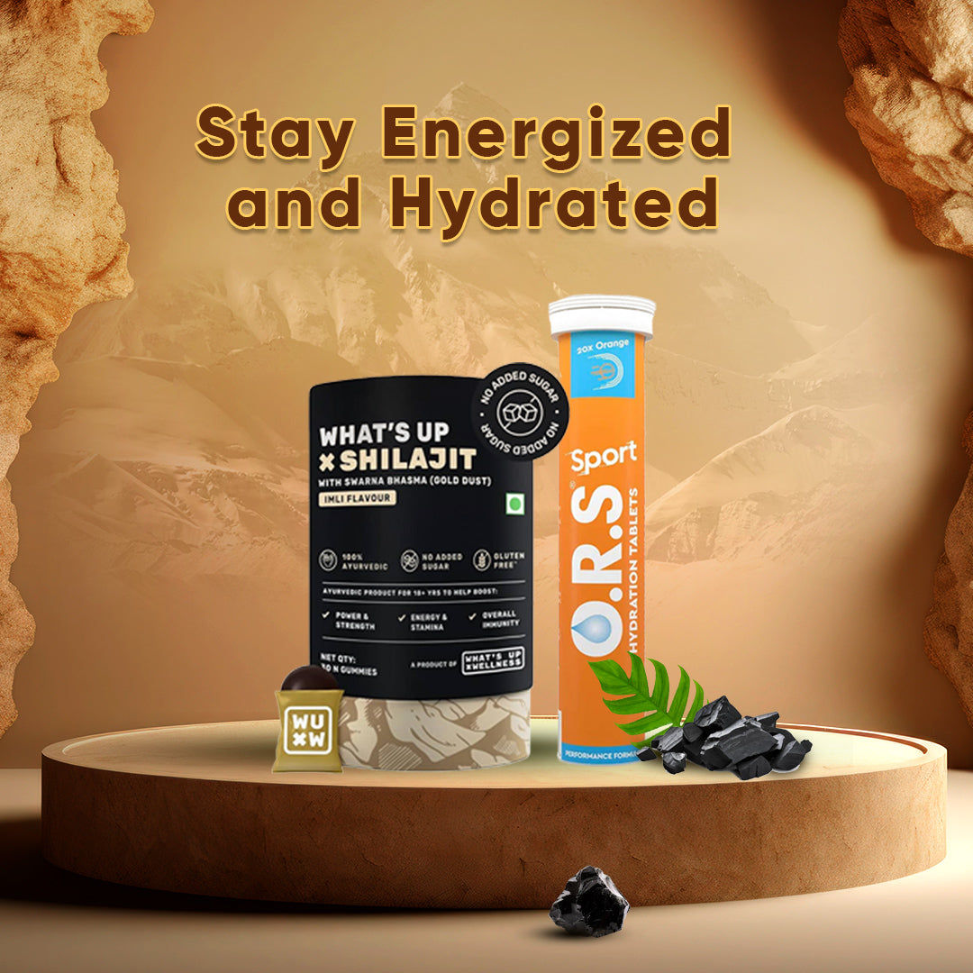 What's Up Shilajit Gummies Imli Flavour 30 and Ors Hydration Tablets With Electrolytes, Vegan, Gluten And Lactose-Free Formula - Natural Orange Flavour 20'S Combo
