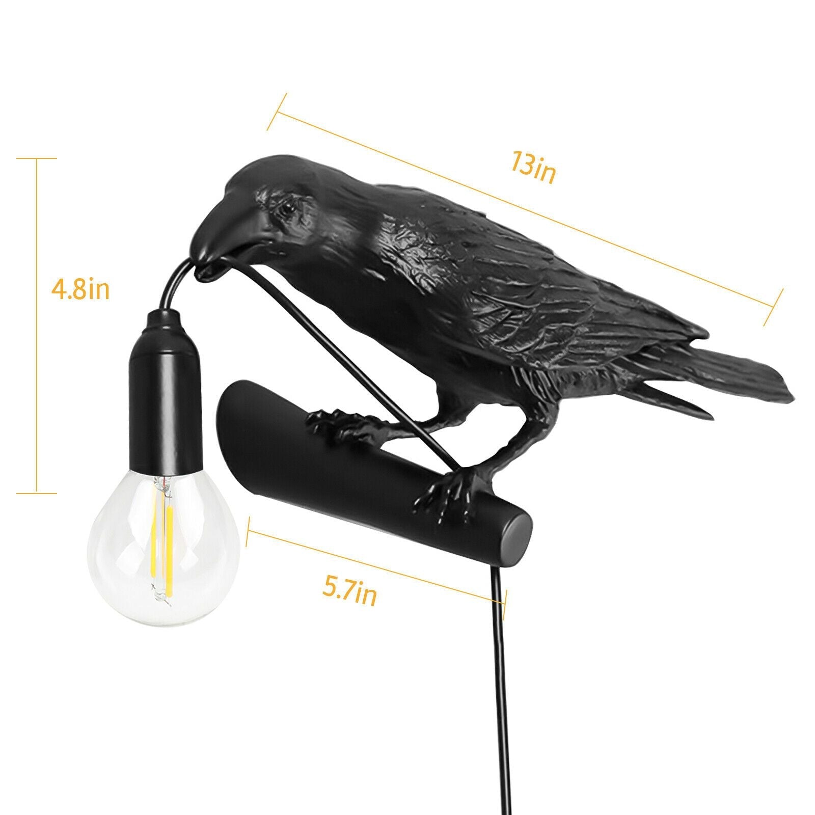 Bird Lamp Resin Crow LED Light Bedroom Wall Sconce Lamp Table Living Room Art Decoration