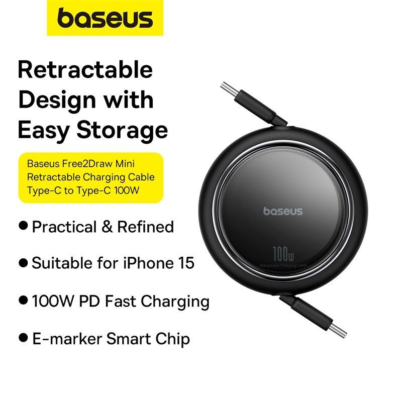 Baseus Free2Draw Mini Retractable Charging Cable Type-C to Type-C 100W, 1M