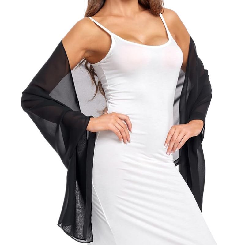 Black Chiffon Shawl Wrap for Women Wedding & Evening Dress